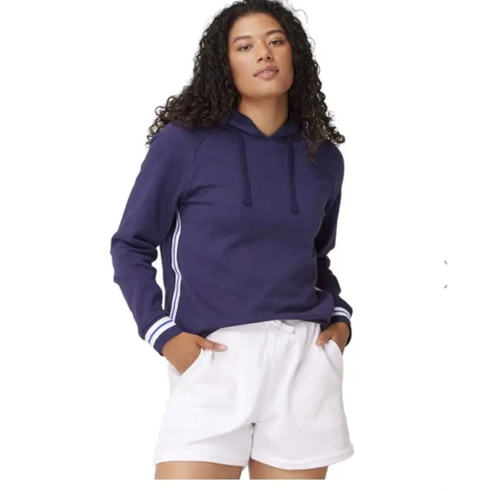 Krimson Klover Julia Navy Blue Striped Raglan Hoodie Sweatshirt Size Medium